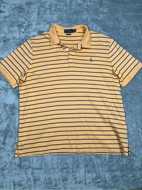 Ralph Lauren Classic Fit Yellow Polo with Navy Stripes